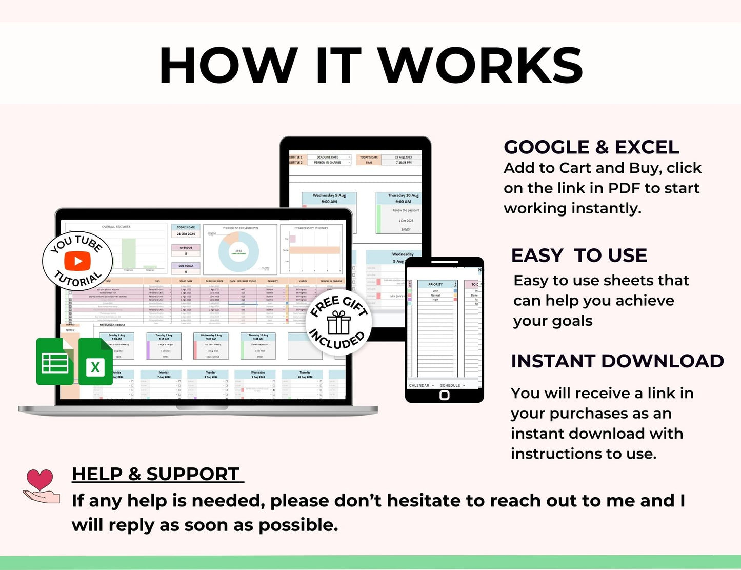 Task Tracker and To do List Spreadsheet in Excel & Google sheets