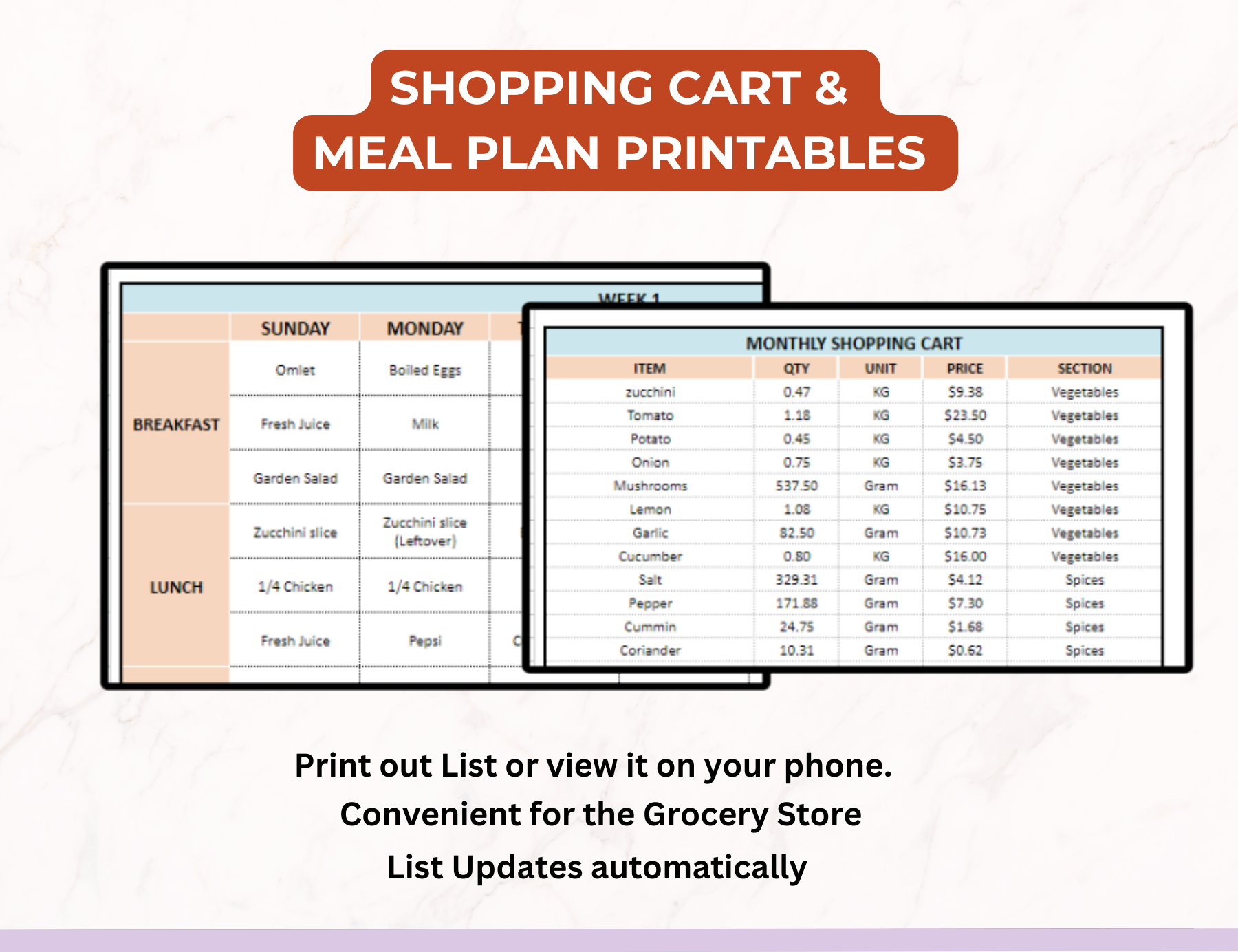 Shopping list, Grocery List, Meal Planner Template Meal Planner Resell Rights, PLR Spreadsheet , PLR digital products, PLR Products,