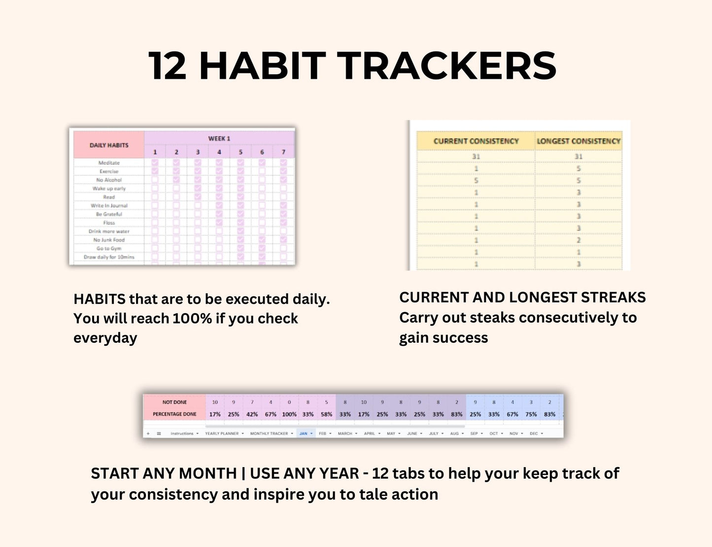 Habit Tracker Spreadsheet Excel and Google Sheets - Plant a Tree