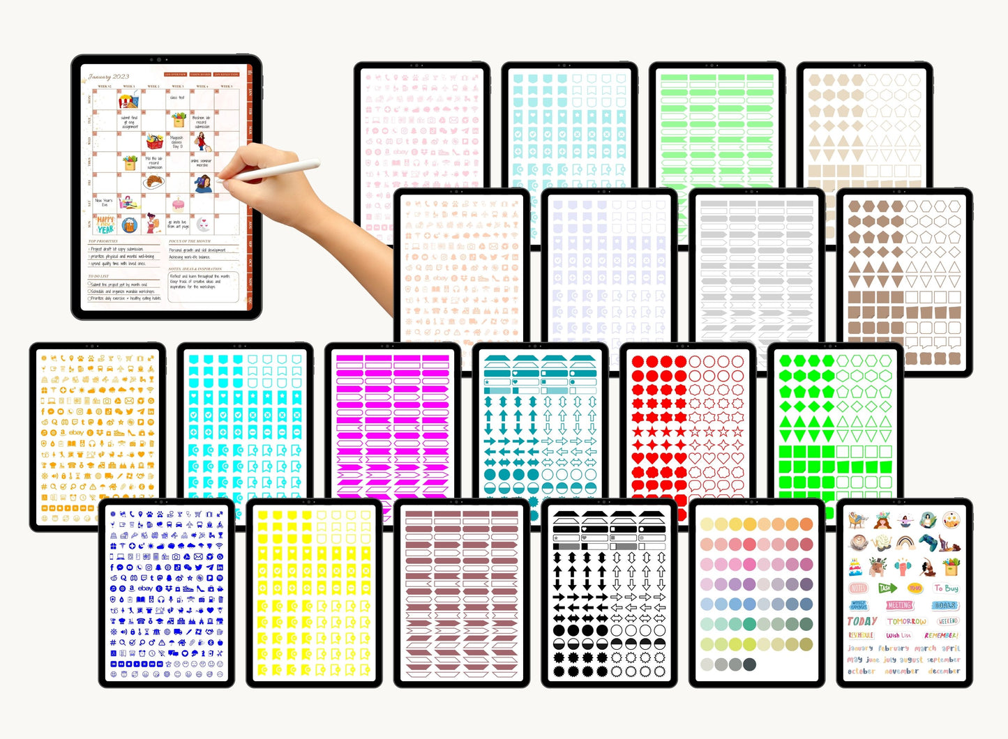 PLR Sticker Designs, Planner Stickers, Personalized Digital Designs, Personal Use, High-quality Sticker Graphics, Exclusive Sticker Graphics, Editable Stickers, Editable Sticker Bundle, Downloadable Sticker Pack