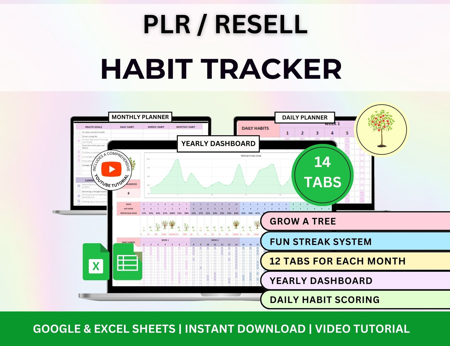 Habit Tracker Spreadsheet Excel and Google Sheets - Plant a Tree