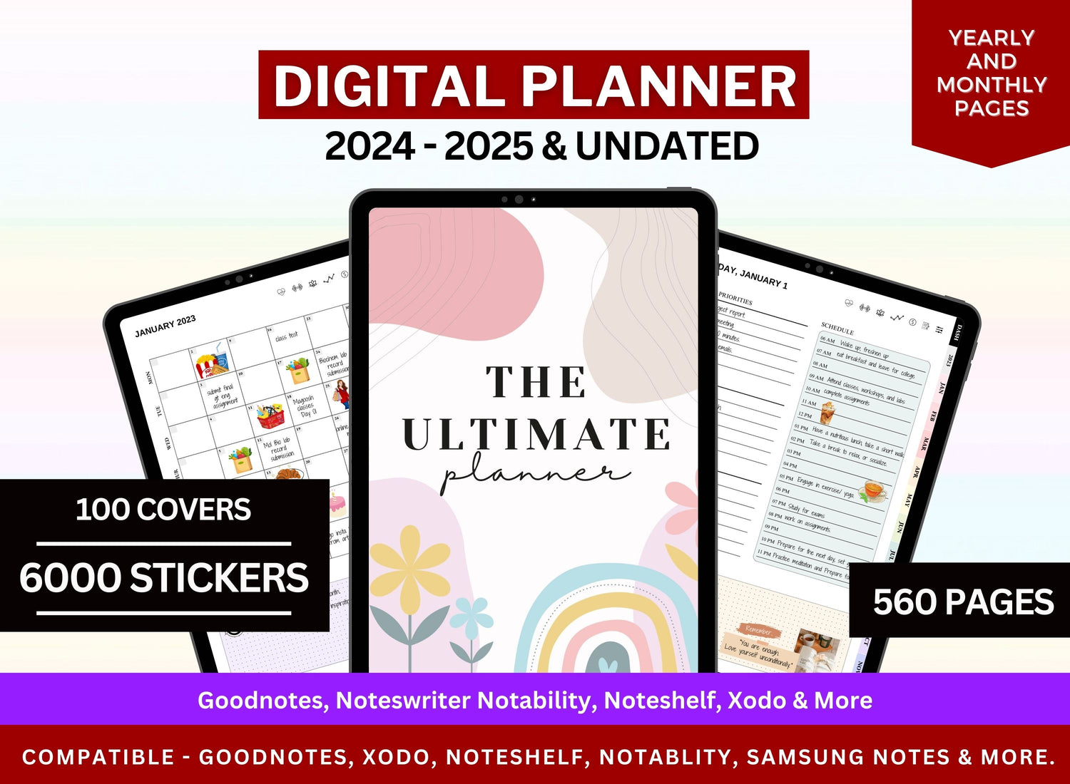 Yearly Planner, Weekly Planner, Planner, Notability Planner Digital Planner iPad, Goodnotes Planner iPad Planner, Digital Planner, Digital Journal, Digital Download, Digital Bundle, Daily Planner