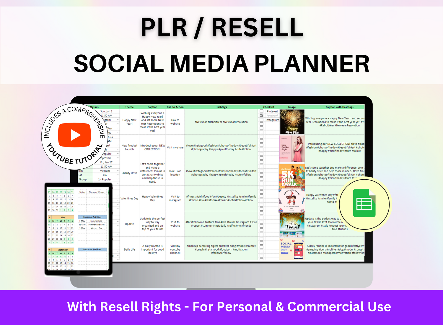 LR Bundle Social Media Calendar Google Sheets, Social Media Planner, Content Planner, Content Calendar Template, Marketing planner