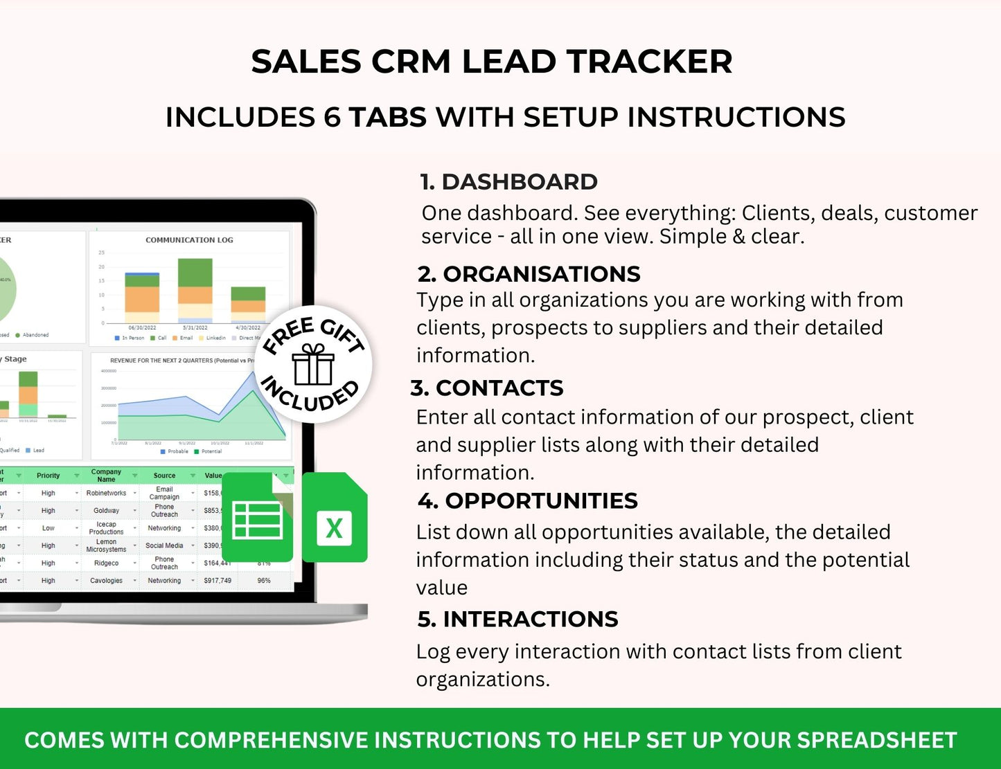 Customer Relationship Management CRM Tracker Excel and Google Sheets