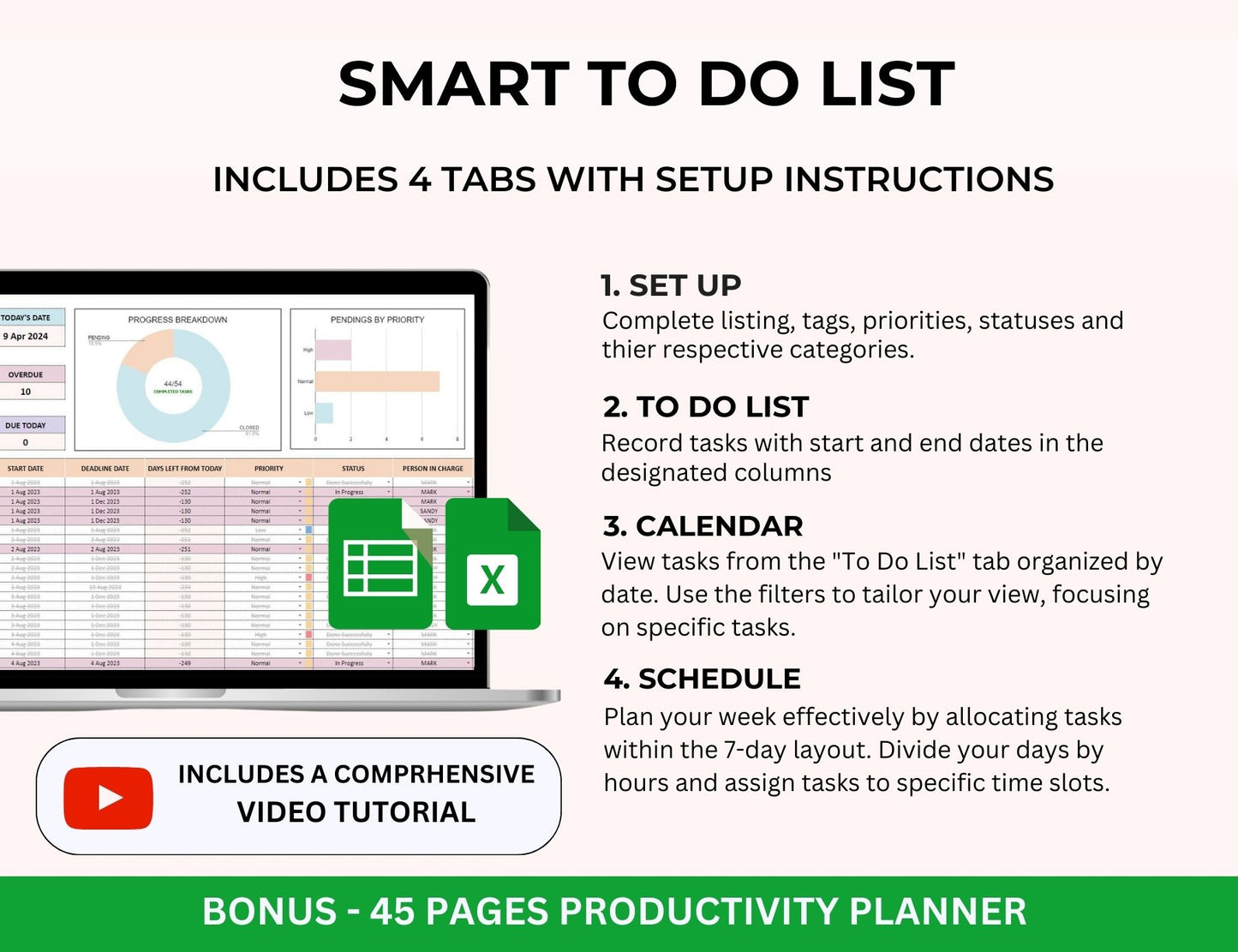 Task Tracker and To do List Spreadsheet in Excel & Google sheets