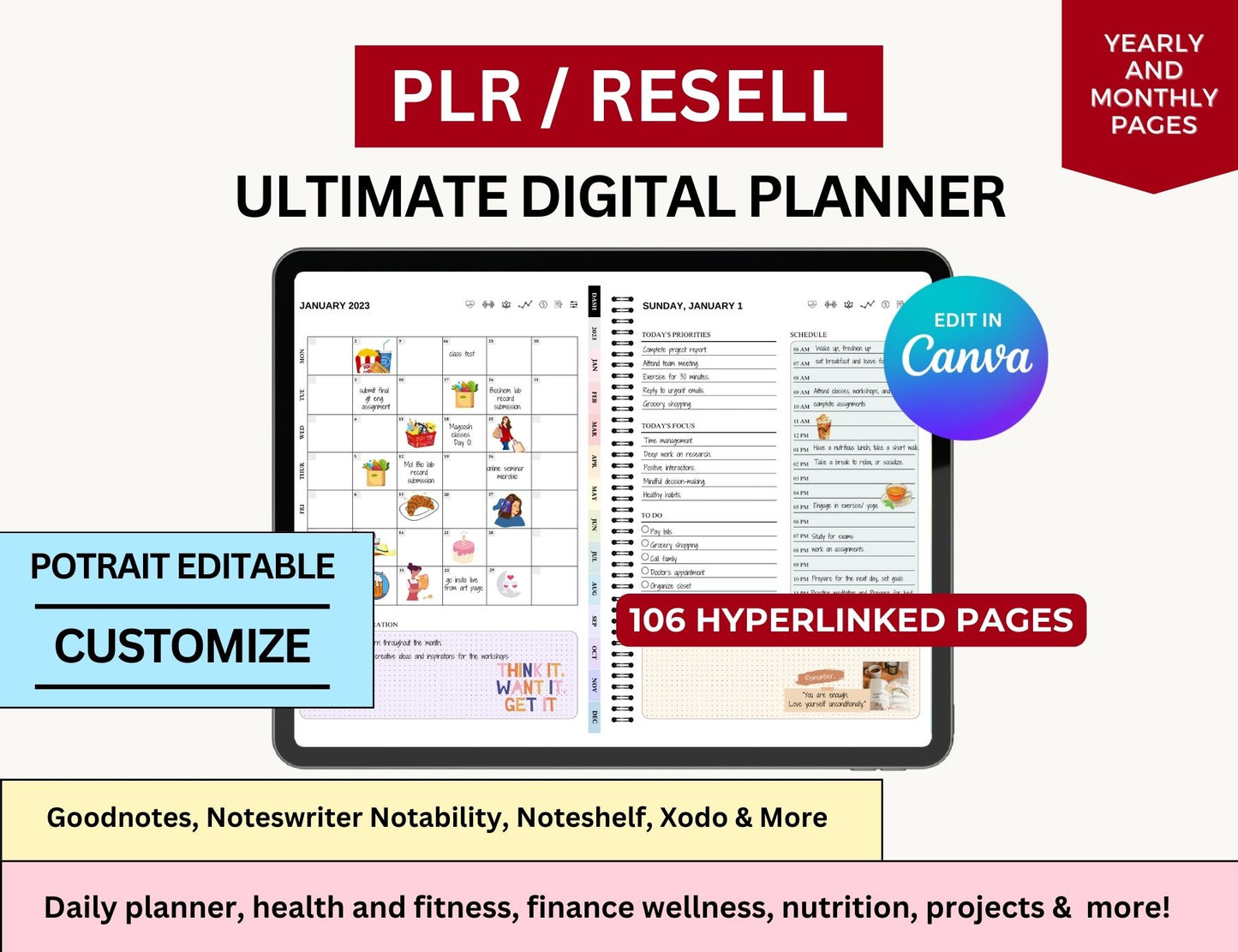 Hyperlinked Digital Planner Bundle with PLR Rights