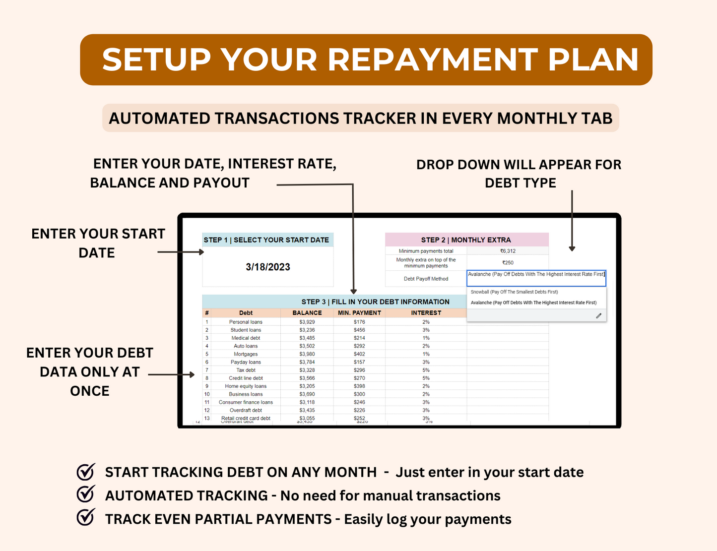  PLR Resell DEBT PAYMENT TRACKER WITH SNOWBALL AND AVALANCHE METHOD