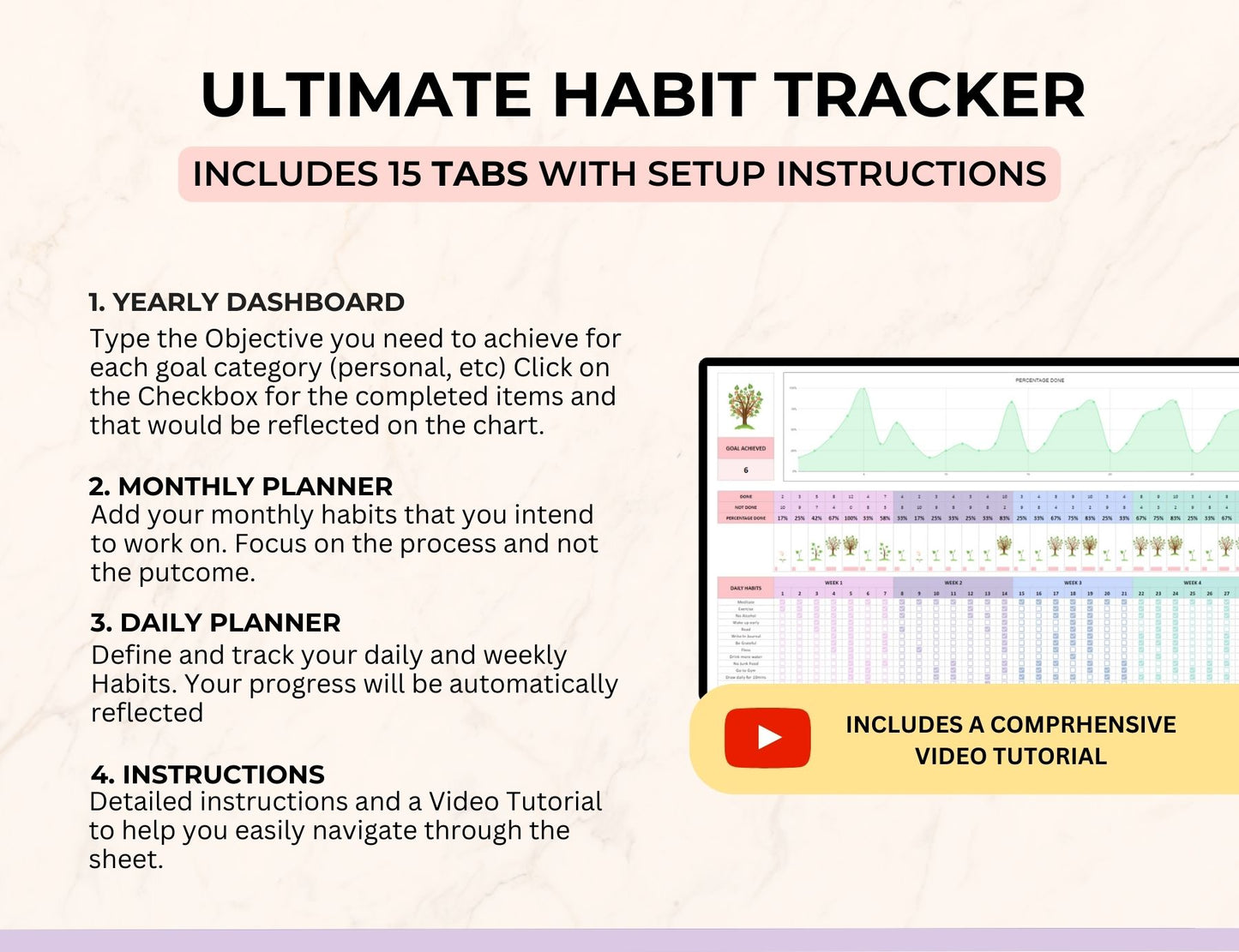 Habit Tracker Spreadsheet Excel and Google Sheets - Plant a Tree