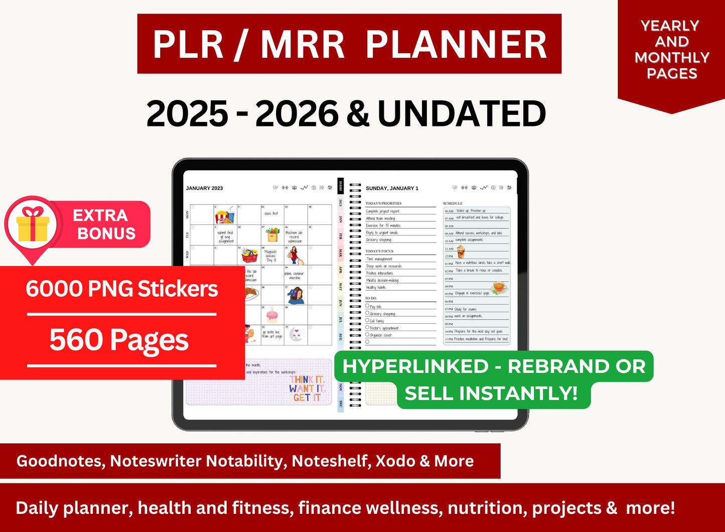 PLR Planner 2025- 2026 & Undated - Resell Planner Bundle