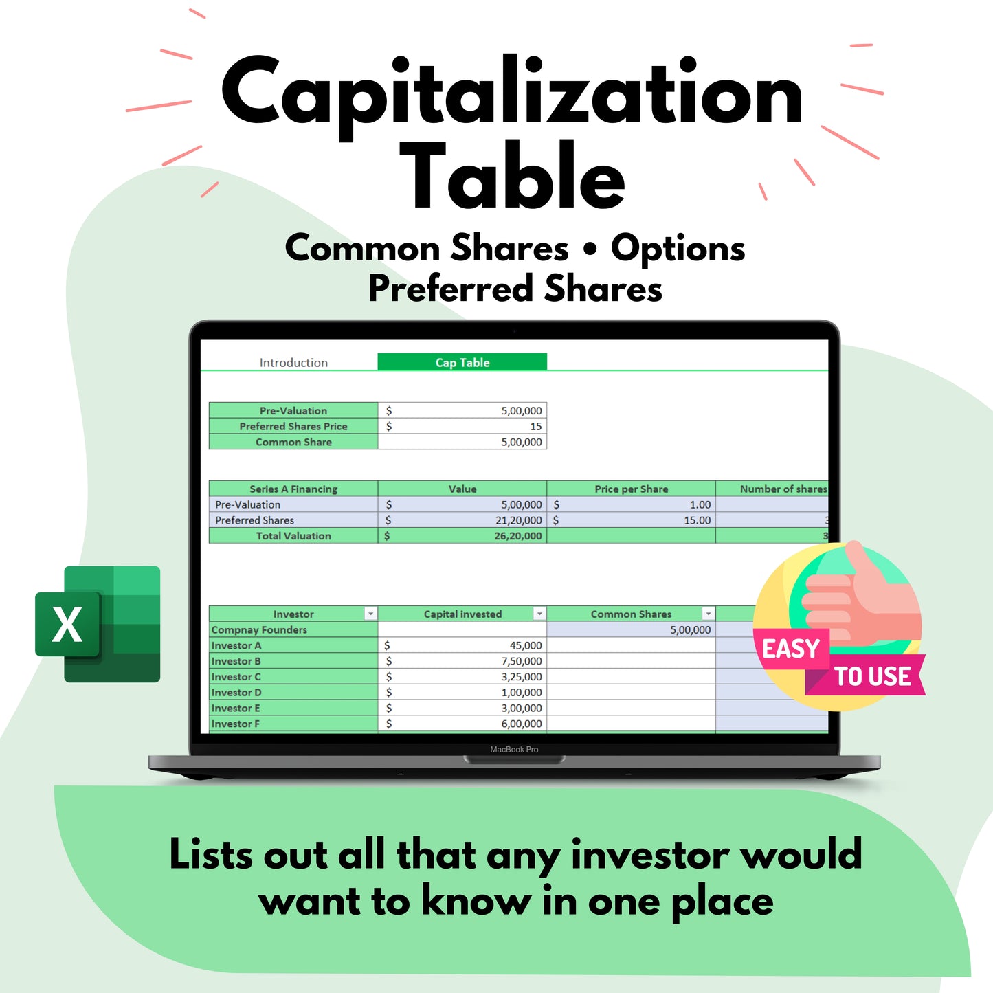 cap table ,VentureCapital template cap table template template cap table StockOptions StartupValuation StartupFinancing startup cap table template startup cap table spreadsheet