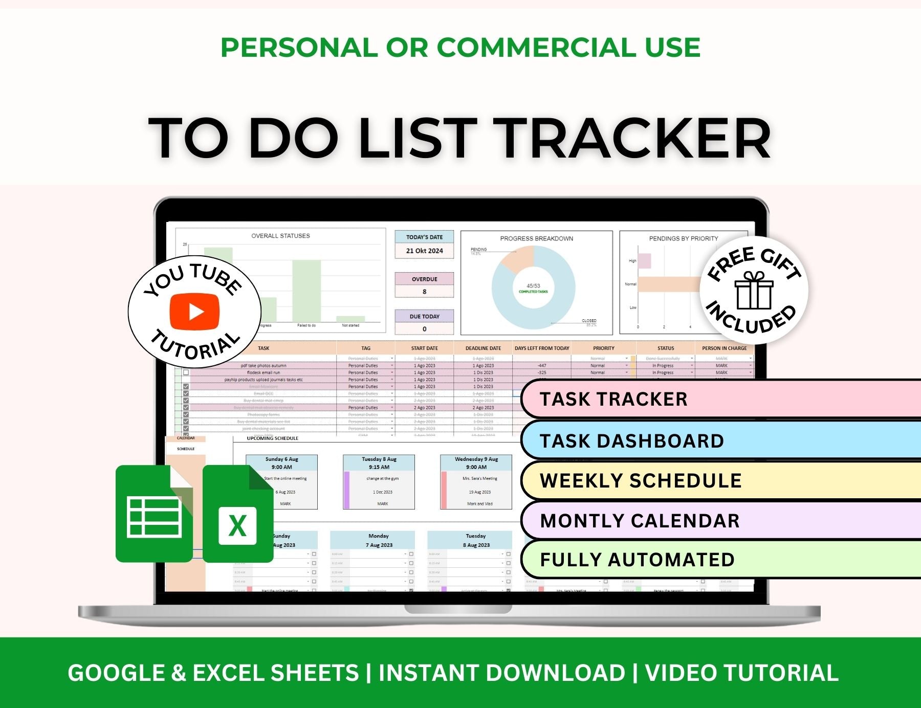 To-Do List Tracker Excel Template Google Sheets Spreadsheet – PLRDUCK.COM