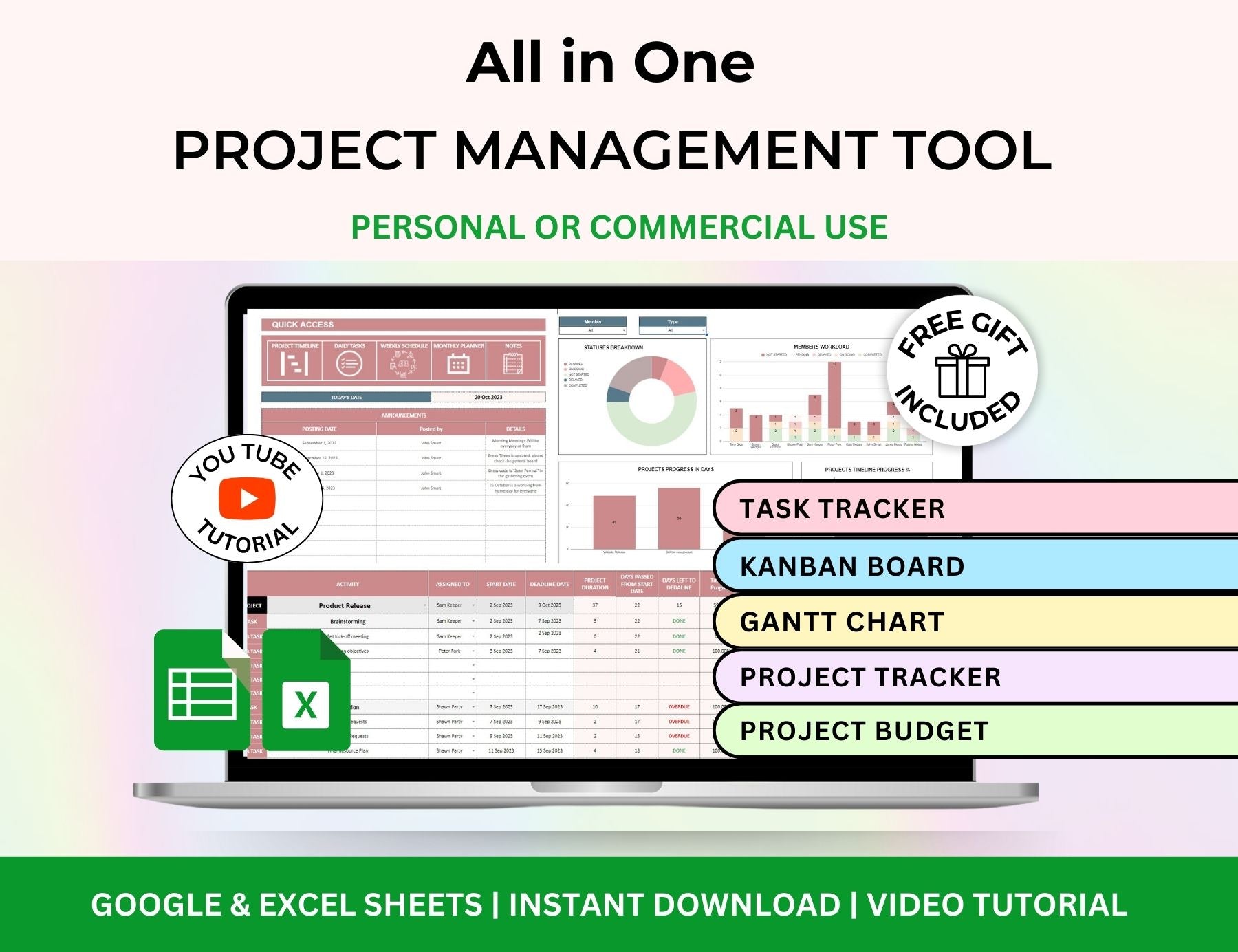 Project Management Excel Template Spreadsheet – PLRDUCK.COM