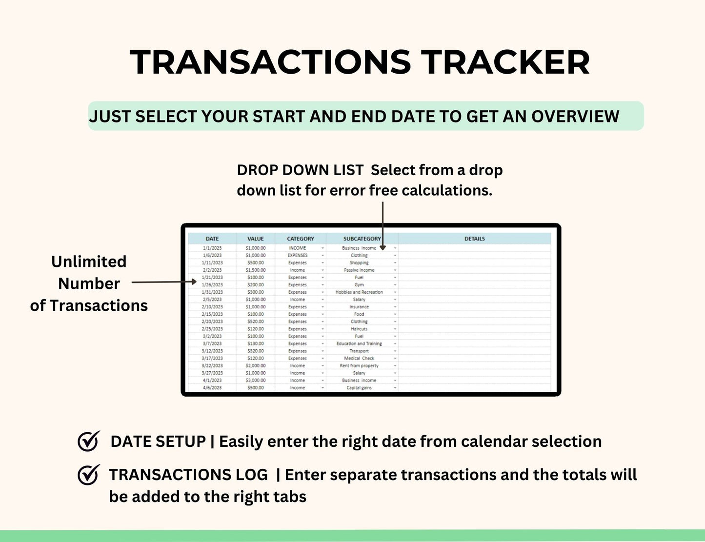 Income and Expense Tracker in Excel and Google Sheets