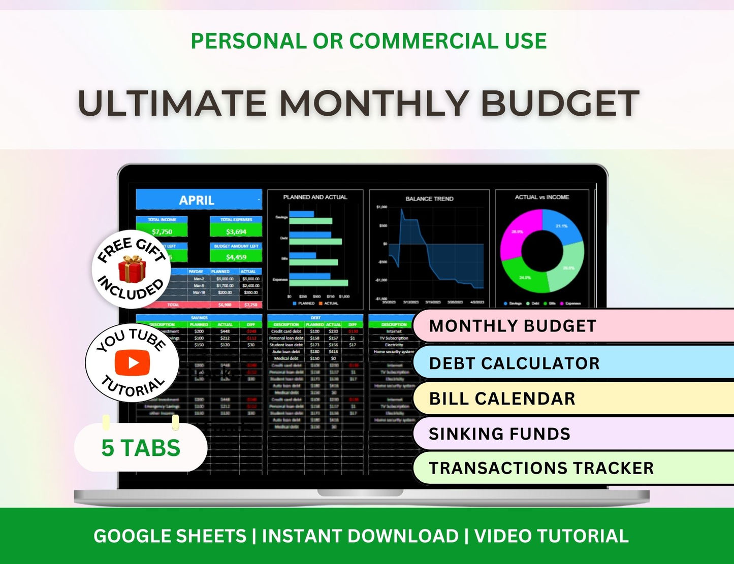 Dark Mode Spreadsheet Budget Planner, Master Resell Rights, PLR Google Sheets