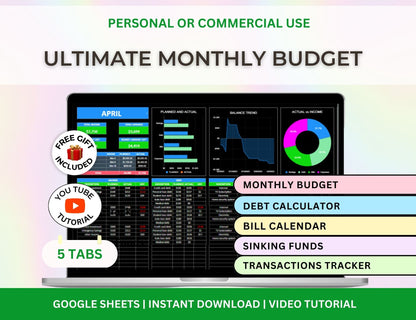 Dark Mode Spreadsheet Budget Planner, Master Resell Rights, PLR Google Sheets