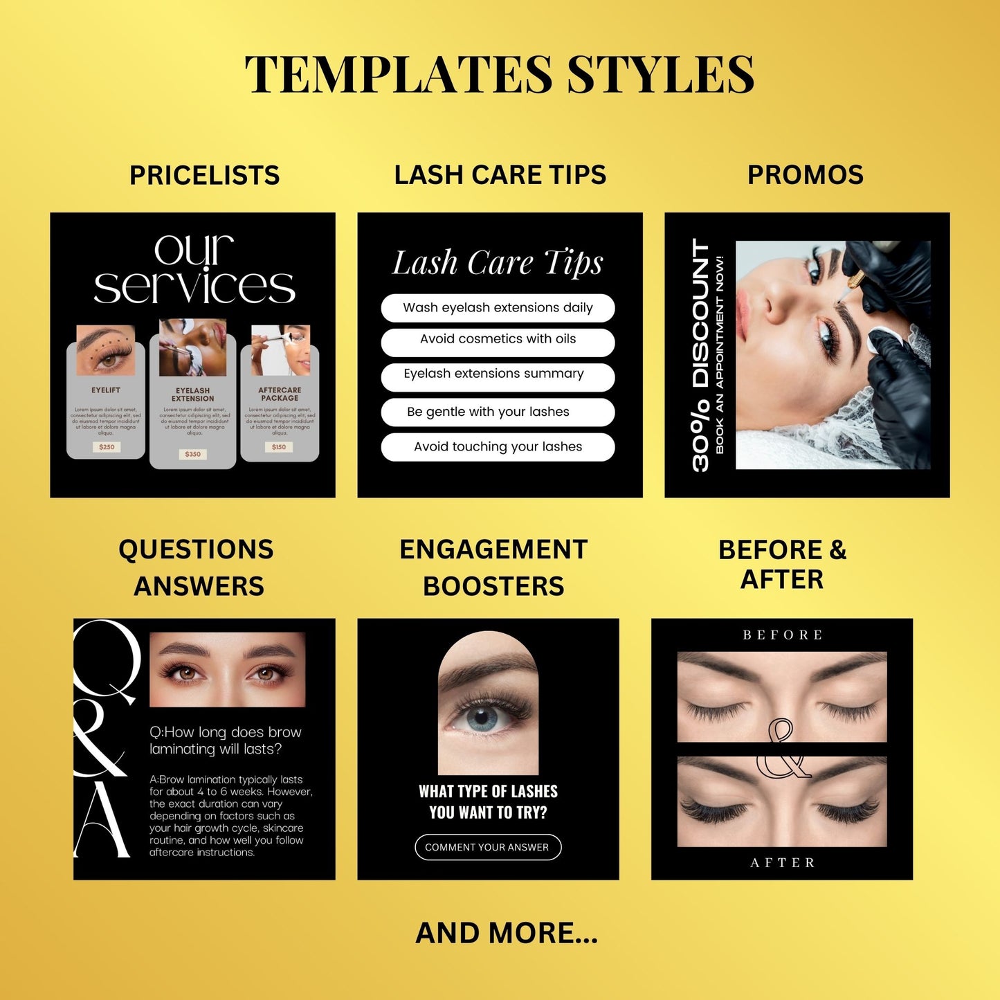 270 Lash Tech Templates | Lash Extension Templates