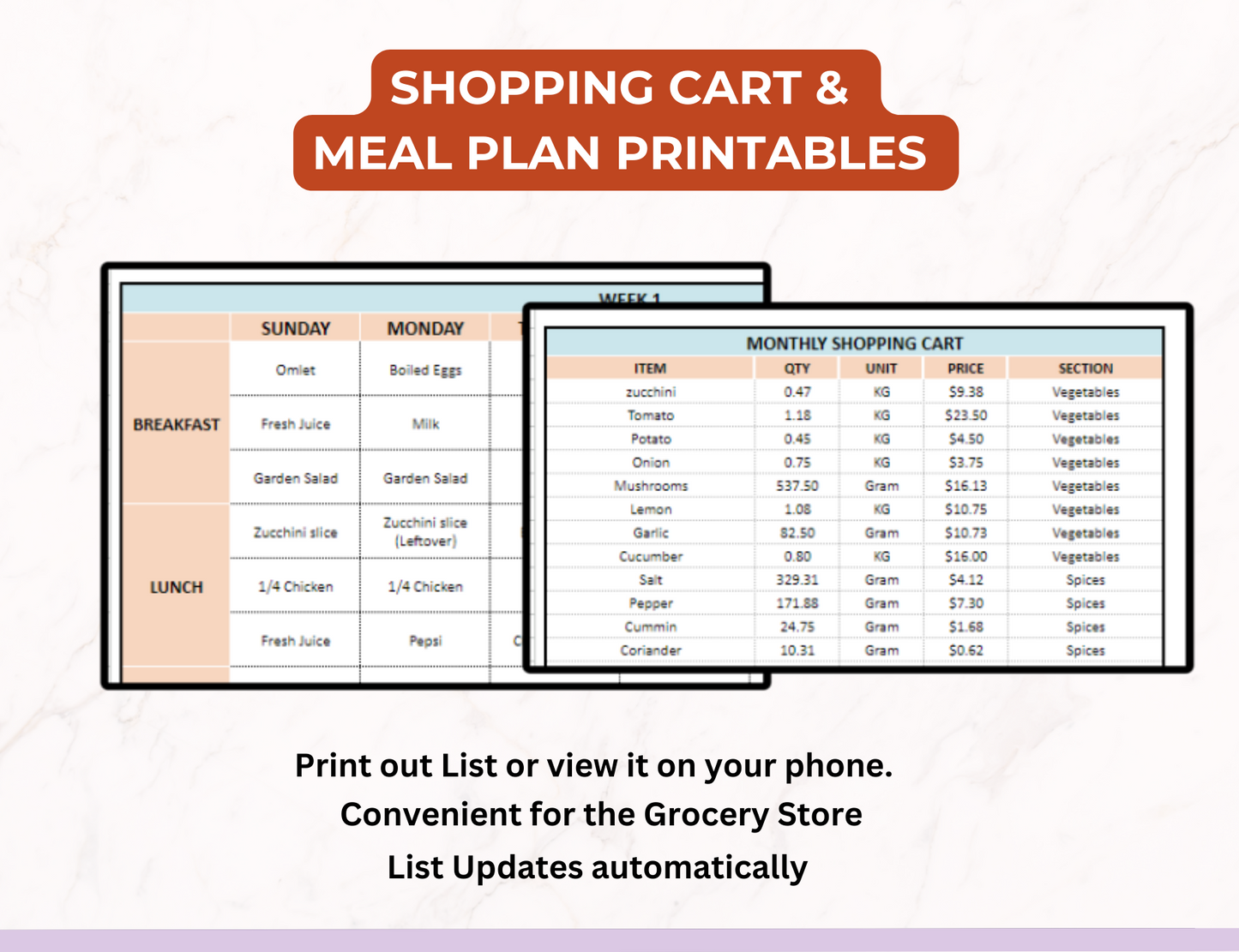 Shopping list, Grocery List, Meal Planner Template Meal Planner Resell Rights, PLR Spreadsheet , PLR digital products, PLR Products,