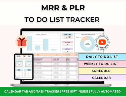 To Do List and Task Tracker Spreadsheet with MRR Rights