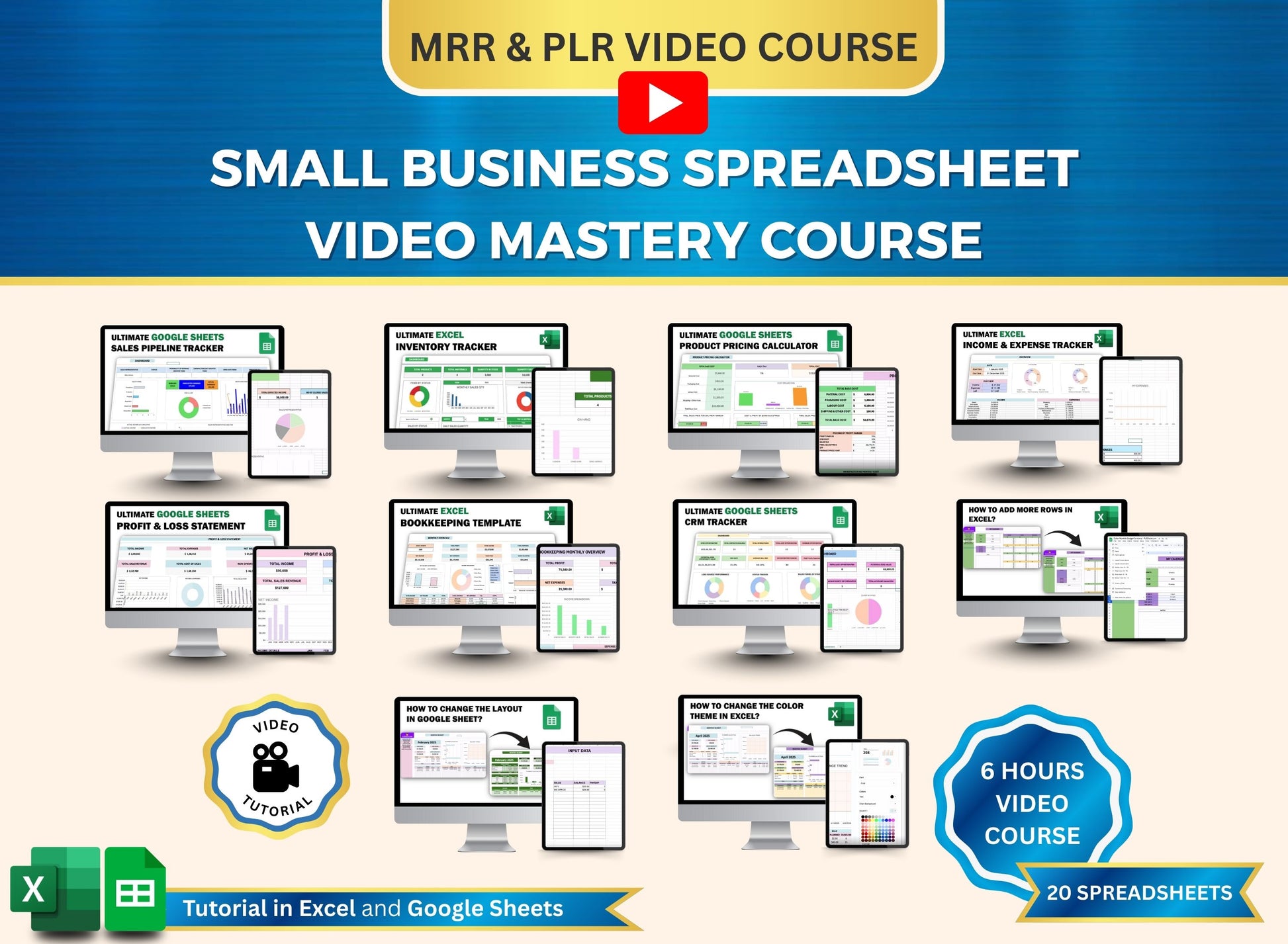 PLR Video Course, Small Business Spreadsheet, PLR, MRR, Plr Course, Google Sheets, Excel Sheets, Spreadsheet Template, Video Bundle, Plr template, mrr products, master resell rights, resell rights