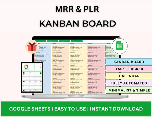 Kanban Board Task Priority Tracker Spreadsheet with MRR Rights