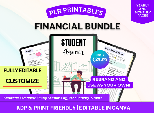 PLR PRINTABLES STUDENT PLANNER - Editable Canva 50 Pages