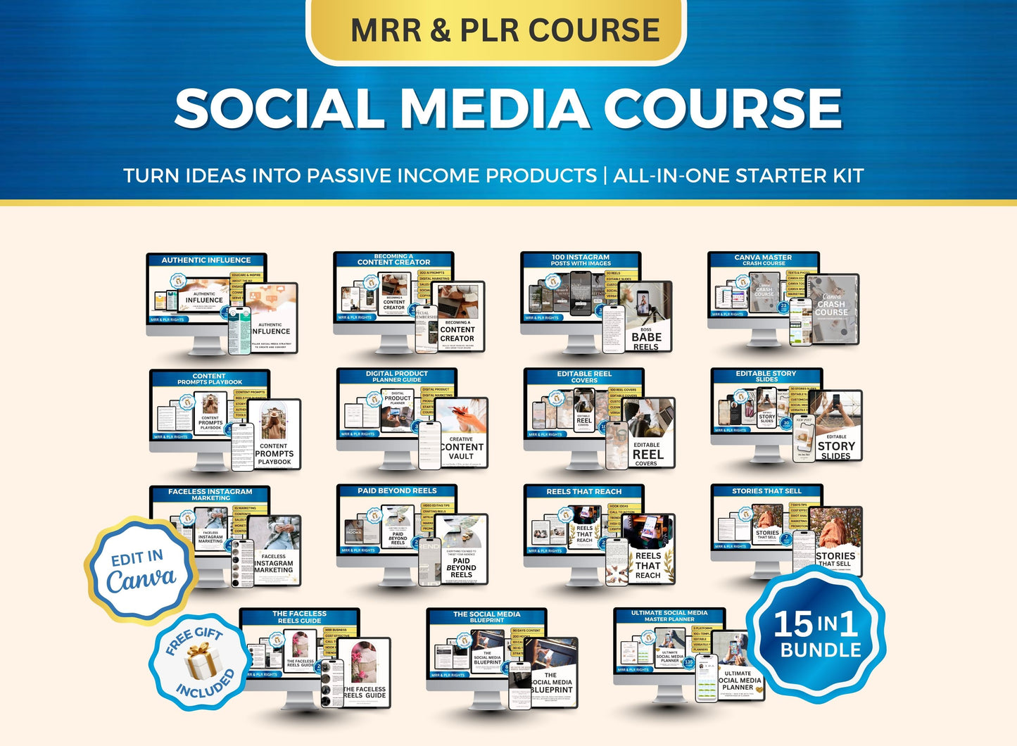 15 Mini Social Media PLR Course, Plr Ebook Course