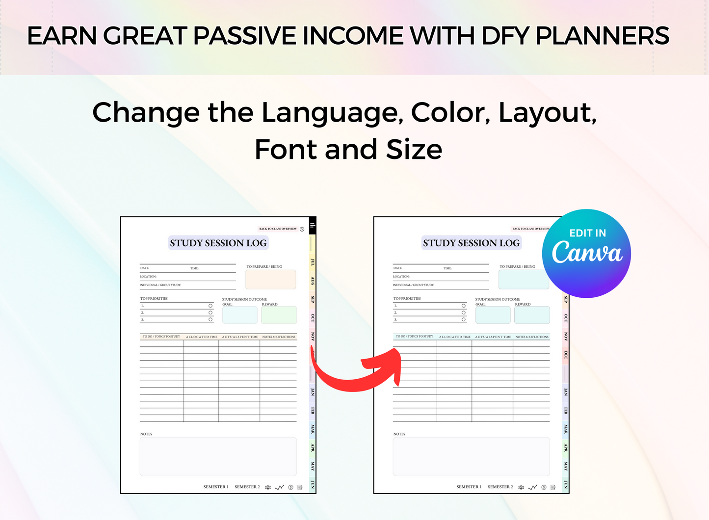 PLR PRINTABLES STUDENT PLANNER - Editable Canva 50 Pages