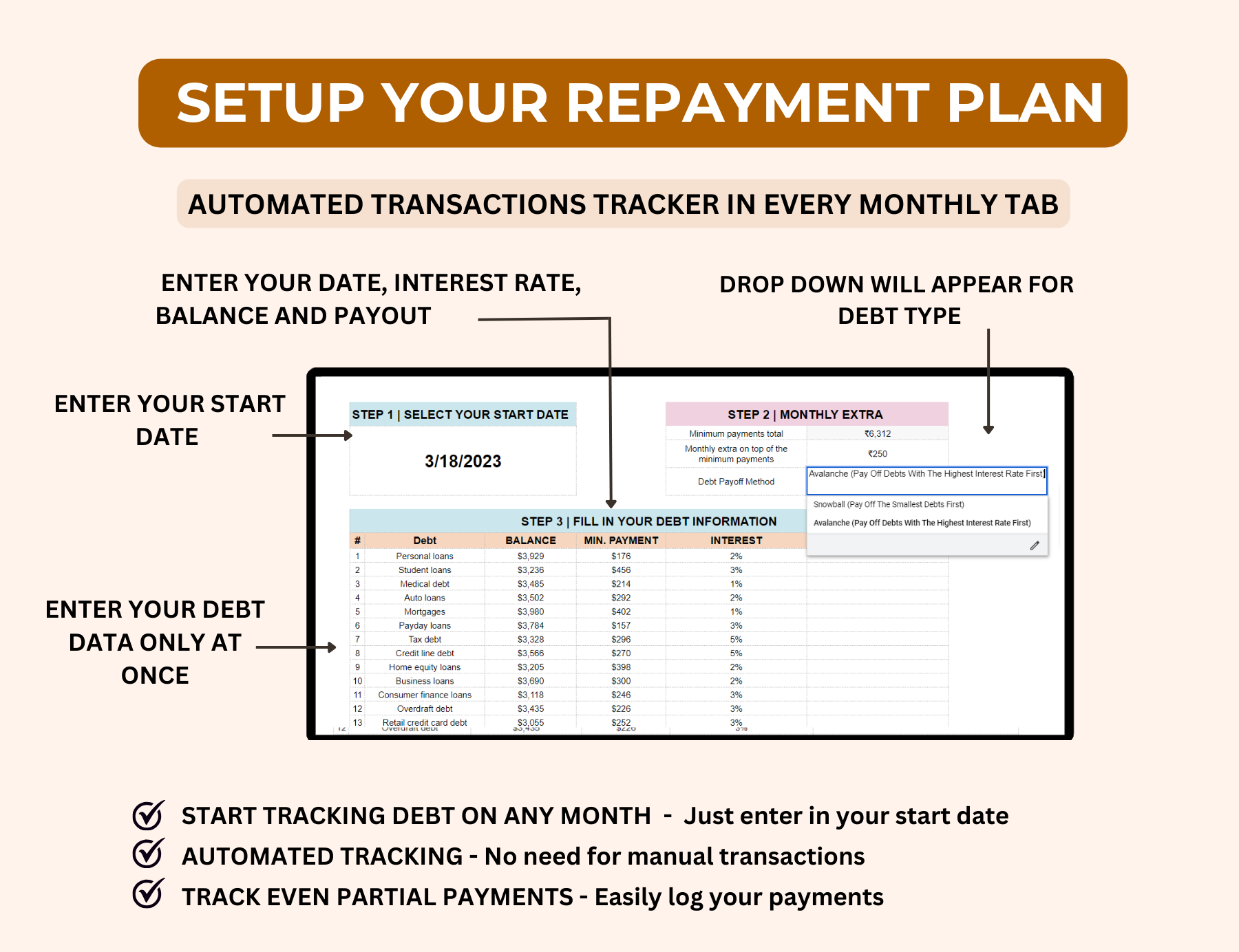  PLR Resell DEBT PAYMENT TRACKER WITH SNOWBALL AND AVALANCHE METHOD