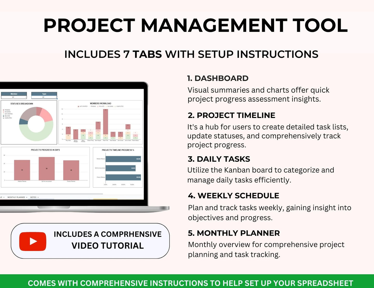 Project Management Spreadsheet Template with Kanban Board - MRR Rights