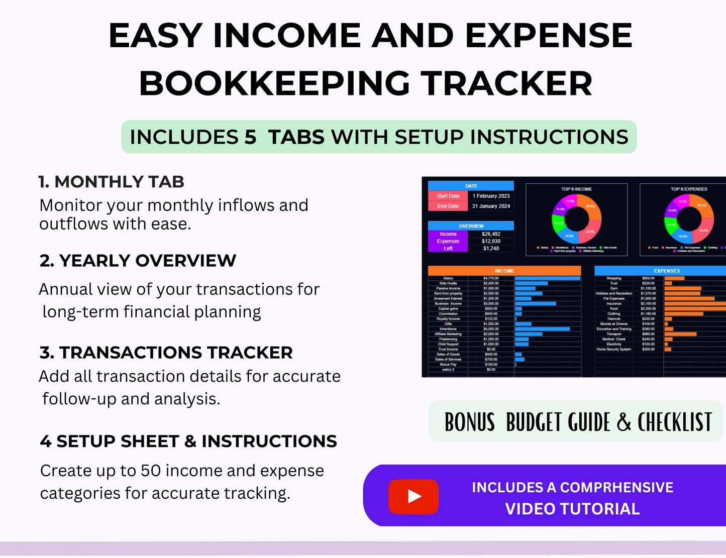 Dark Mode Spreadsheet Budget Planner, Master Resell Rights, PLR Google Sheets