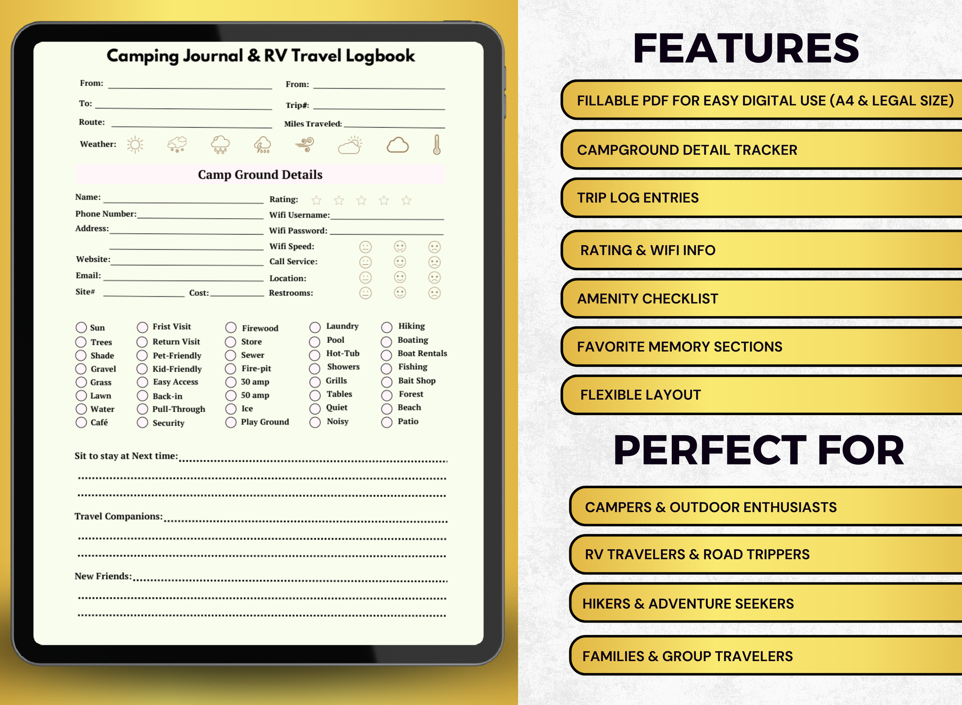 camping and rv travel planner, camping and rv travel workbook, camping and rv travel worksheet, camping and rv travel fillable pdf, camping and rv travel journal, worksheet, workbook, planner, fillable pdf, daily planner, digital planner, fill out pdf, fill out pdf online, best planners, custom planner, editable pdf, pdf fillable form, best online planner