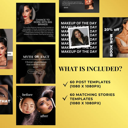 120 Makeup Artist Instagram Templates | MUA Templates | Beauty Salon Templates | Social Media Posts Canva | Makeup Instagram Post Templates