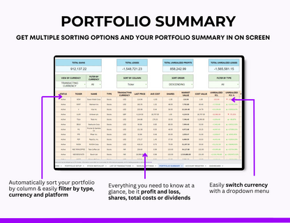 Dividend Tracker ,Stock Portfolio Spreadsheet ,Stock Watchlist ,Investment Tracker, Stock Tracker Investment Dashboard ,Trading Journal