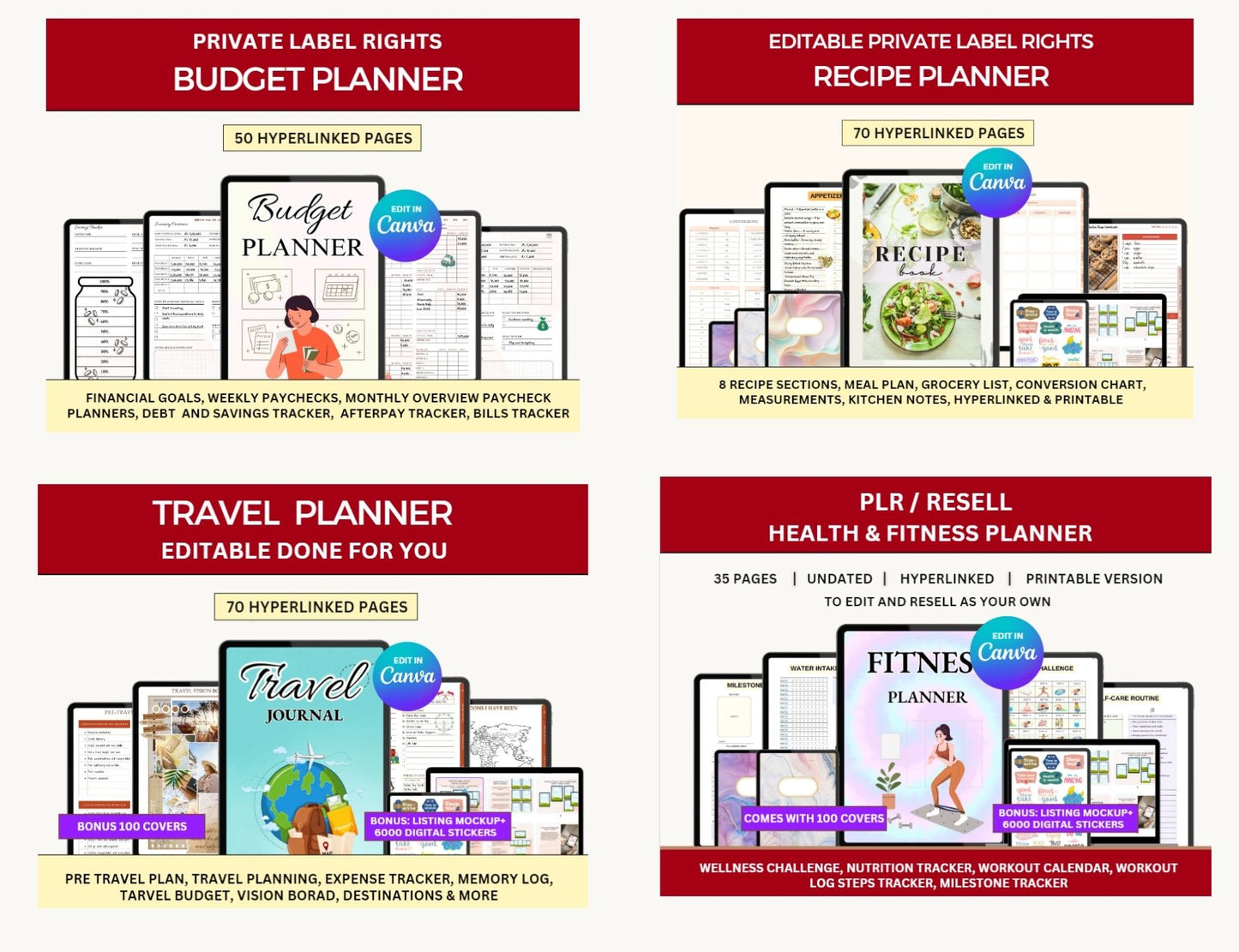 Hyperlinked Digital Planner Bundle with PLR Rights