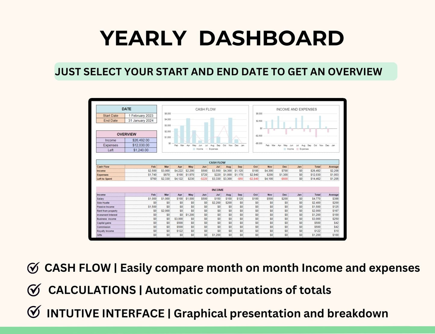 Income and Expense Tracker in Excel and Google Sheets