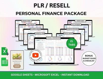 Personal Finance Budget Template in Excel and Google Sheets with MRR Rights