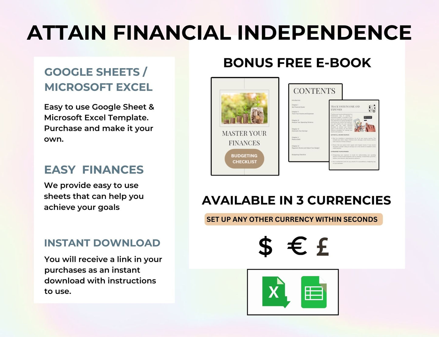 Personal Finance Budget Template in Excel and Google Sheets with MRR Rights