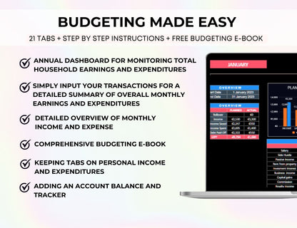 Dark Mode Spreadsheet Budget Planner, Master Resell Rights, PLR Google Sheets