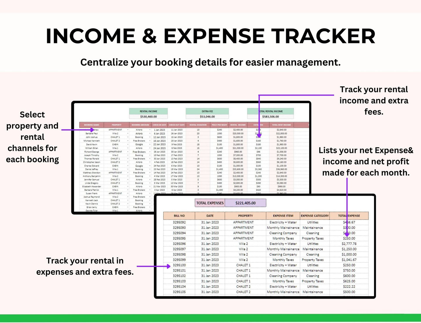 Landlord Rental Property Spreadsheet with MRR Rights