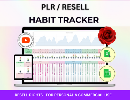 resell excel, plr tracker, PLR Templates, plr template, PLR planner, plr habit tracker,