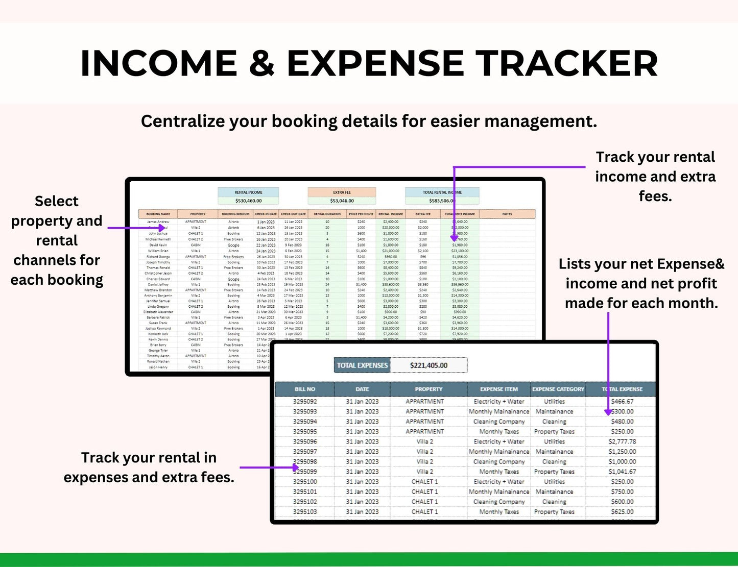 AirBNB Rental Income and Expense Spreadsheet with MRR Rights