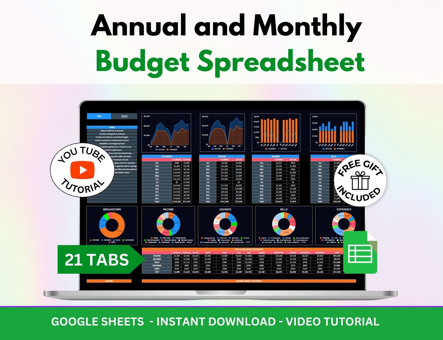 Dark Mode Spreadsheet Budget Planner, Master Resell Rights, PLR Google Sheets