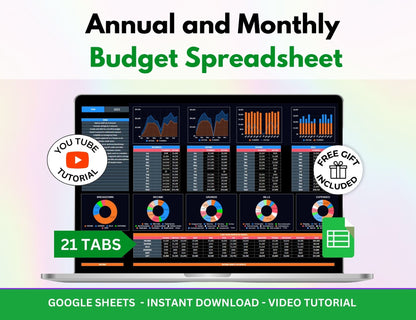 Dark Mode Spreadsheet Budget Planner, Master Resell Rights, PLR Google Sheets