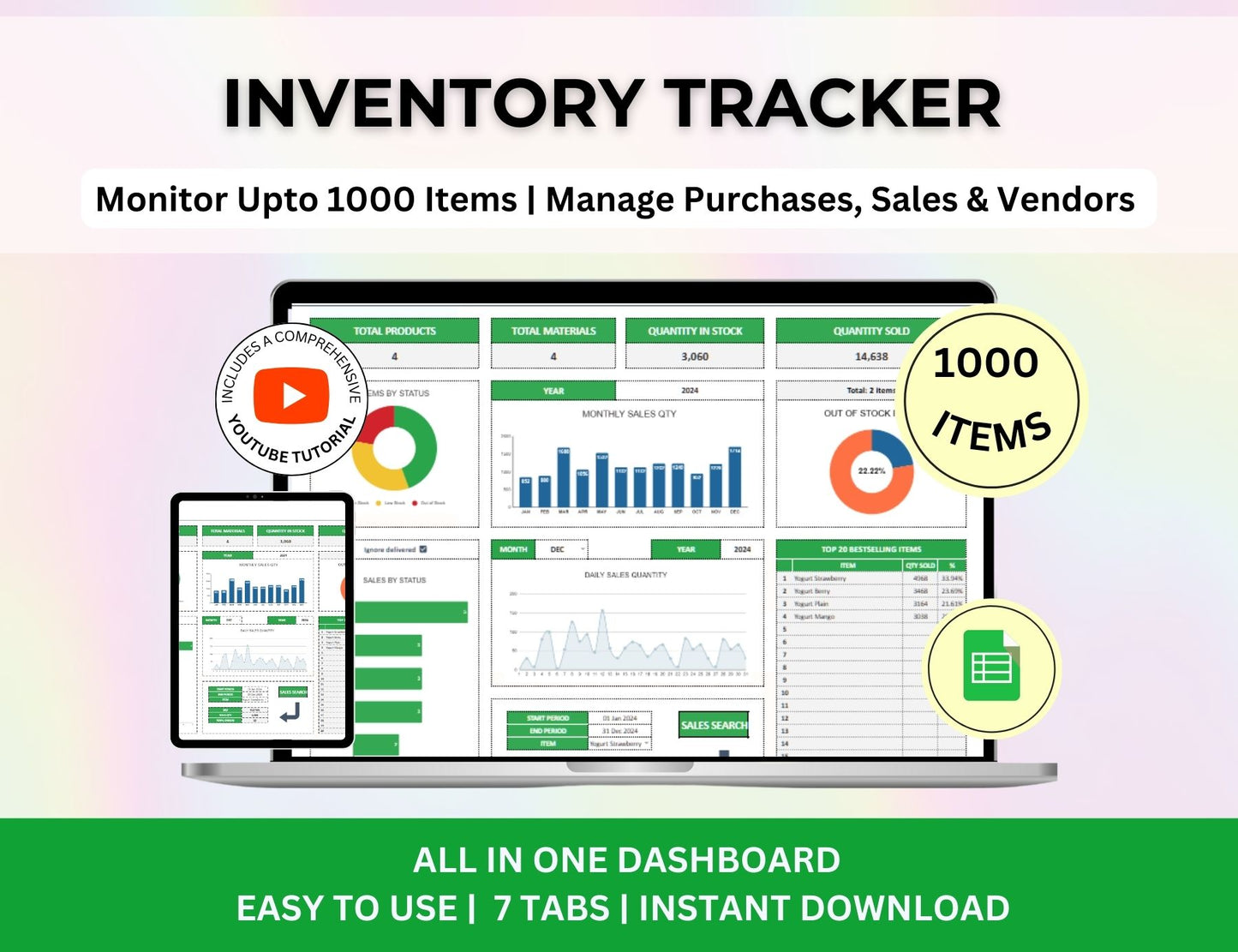 Inventory Tracker | Reseller Spreadsheet | Product and Materials Inventory Template