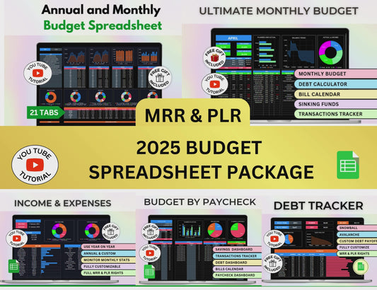 Dark Mode Spreadsheet Budget Planner, Master Resell Rights, PLR Google Sheets