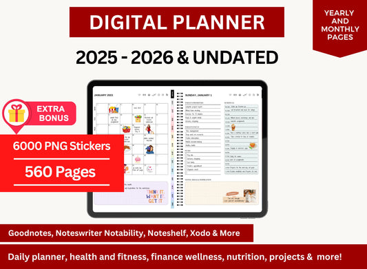 Premium Digital Planner 2025, 2026 & Undated Bundle